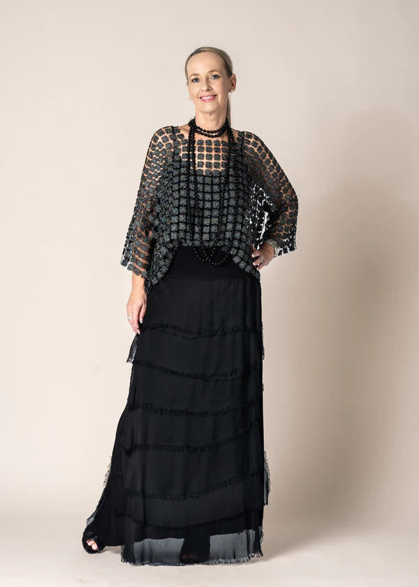 CARERA WOVEN METALLIC TOP IN ONIX