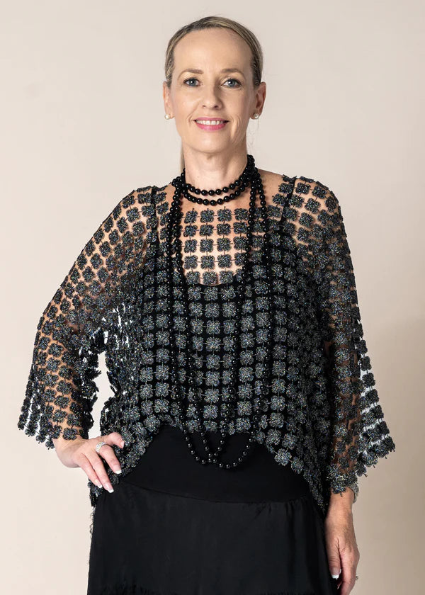 CARERA WOVEN METALLIC TOP IN ONIX