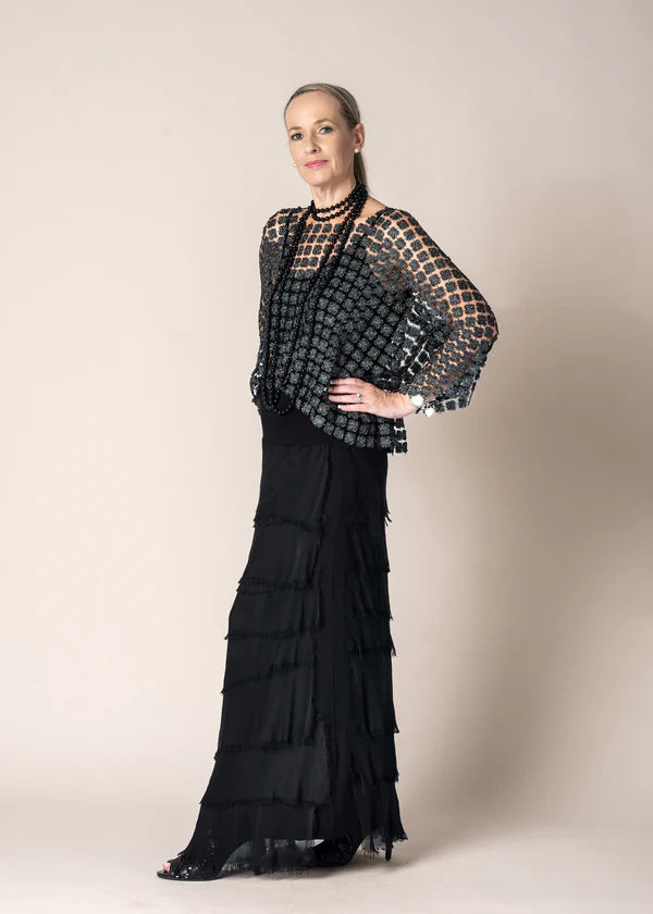 CARERA WOVEN METALLIC TOP IN ONIX