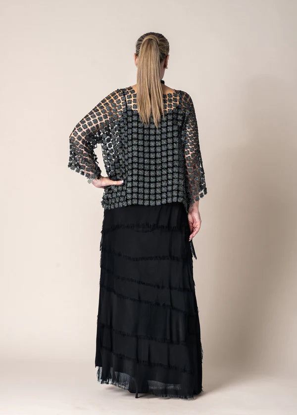 CARERA WOVEN METALLIC TOP IN ONIX