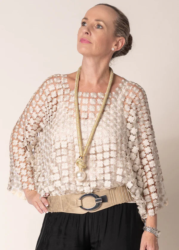 CARERA WOVEN METALLIC TOP IN LATTE