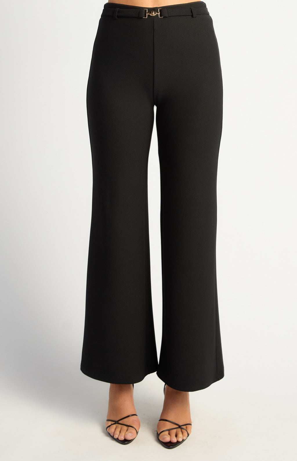 BOOT CUT JERSEY PANTS WITH GOLDEN BELT BUCKLE DETAIL