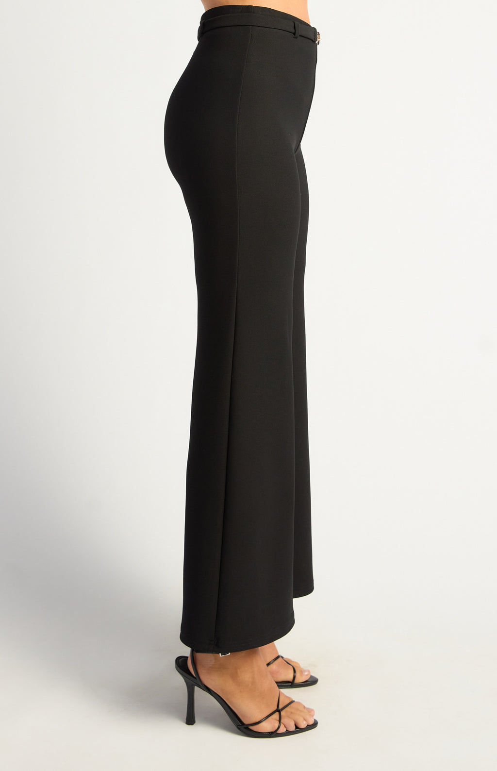 BOOT CUT JERSEY PANTS WITH GOLDEN BELT BUCKLE DETAIL