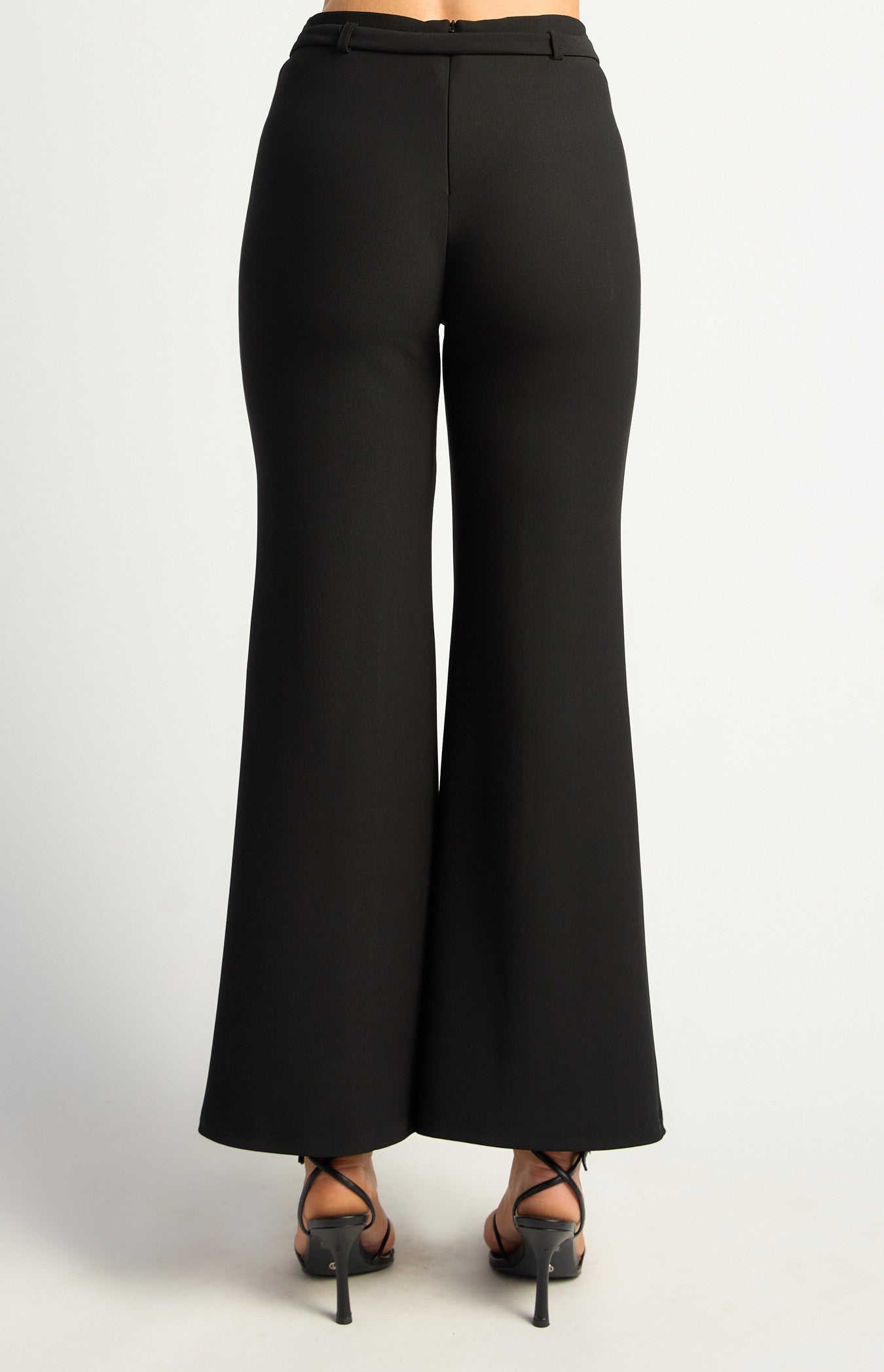 BOOT CUT JERSEY PANTS WITH GOLDEN BELT BUCKLE DETAIL