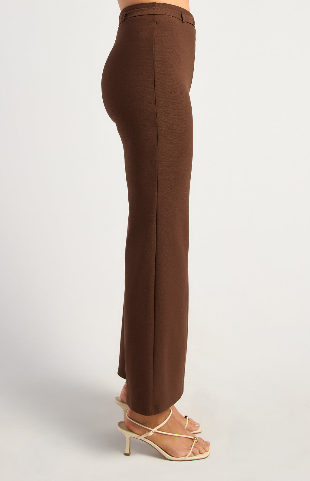 BOOT CUT JERSEY PANTS WITH GOLDEN BELT BUCKLE DETAIL