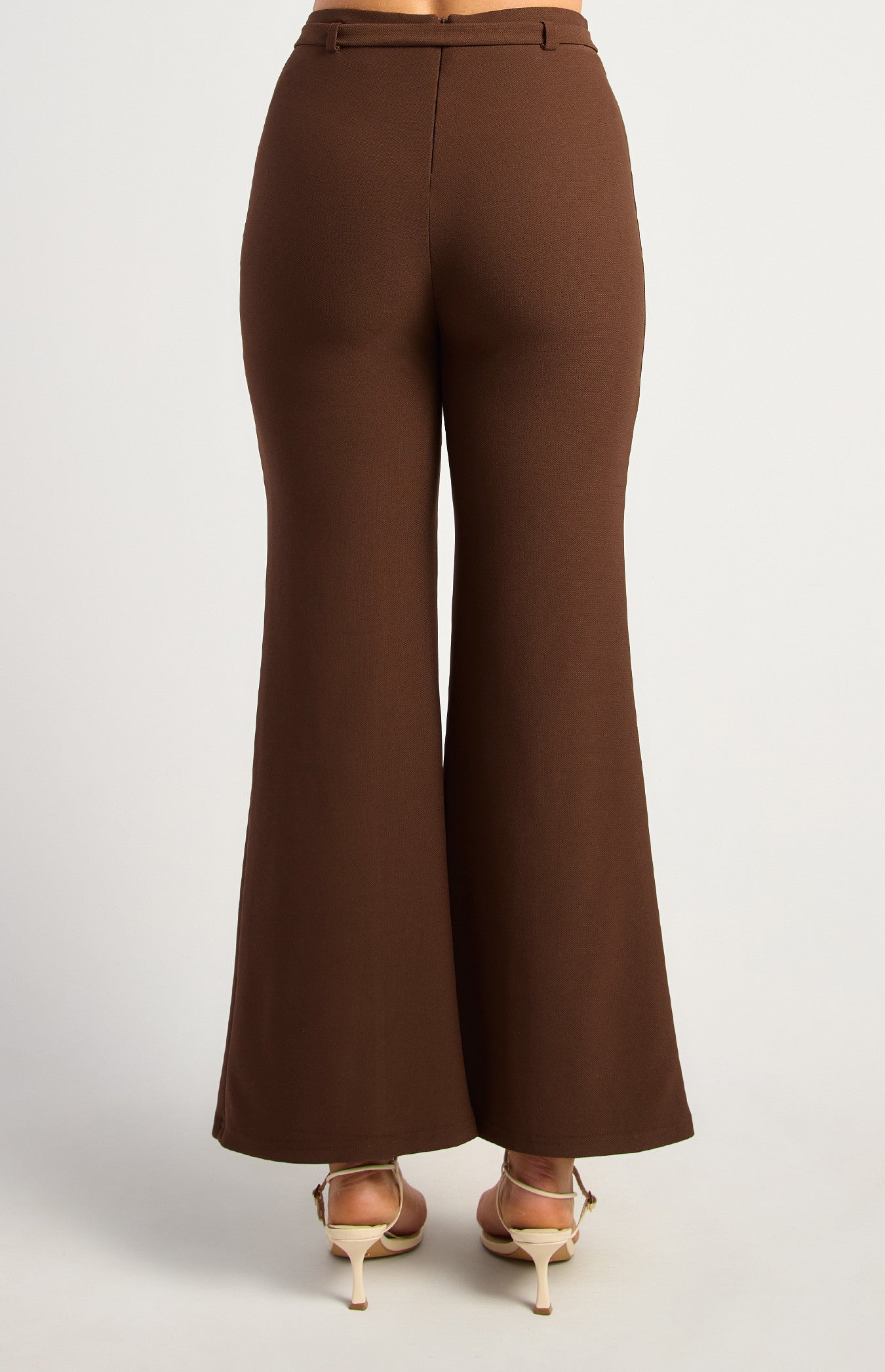 BOOT CUT JERSEY PANTS WITH GOLDEN BELT BUCKLE DETAIL