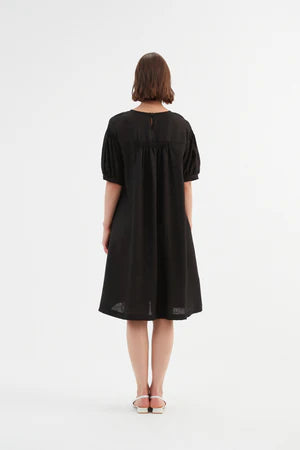 BISHOP SLEEVE SHIRRING DRESS