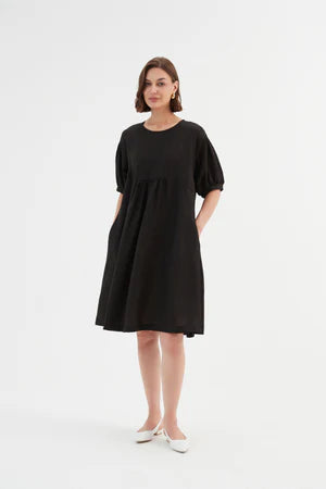 BISHOP SLEEVE SHIRRING DRESS