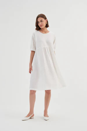 BISHOP SLEEVE SHIRRING DRESS