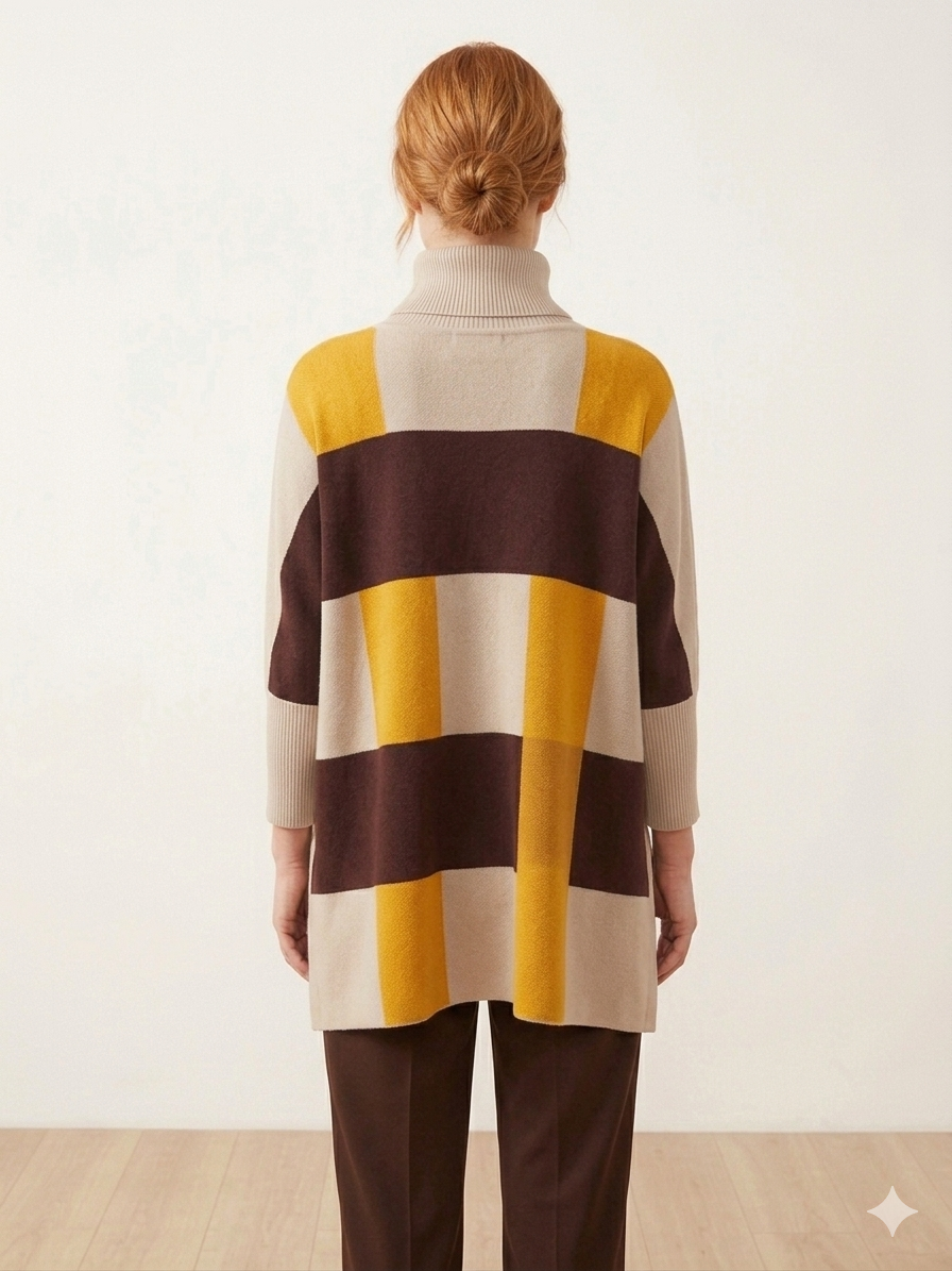 COLOUR BLOCK KNIT PONCHO