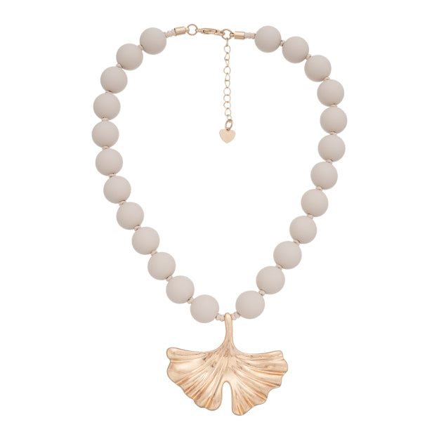 Zen Ginkgo Leaf Clay Bead Necklace – white background product shot