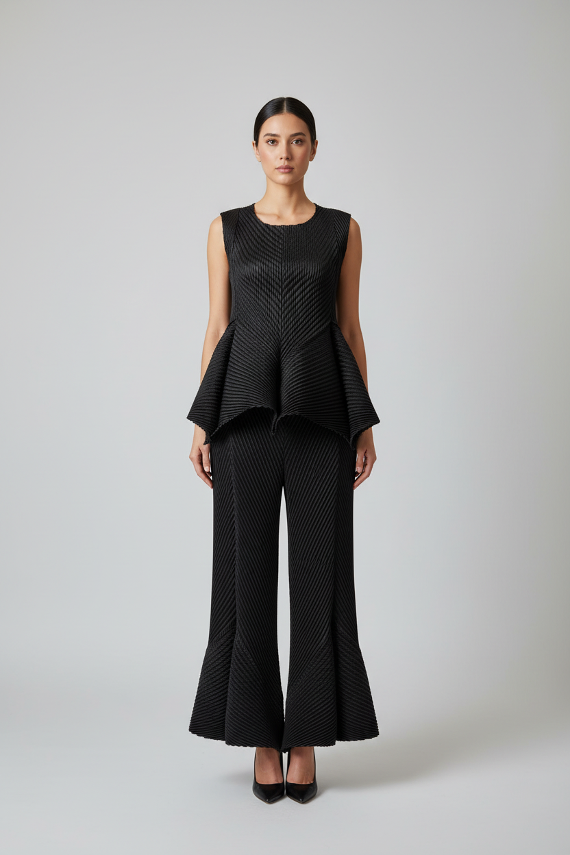 Anna Chevron Peplum Top - Front