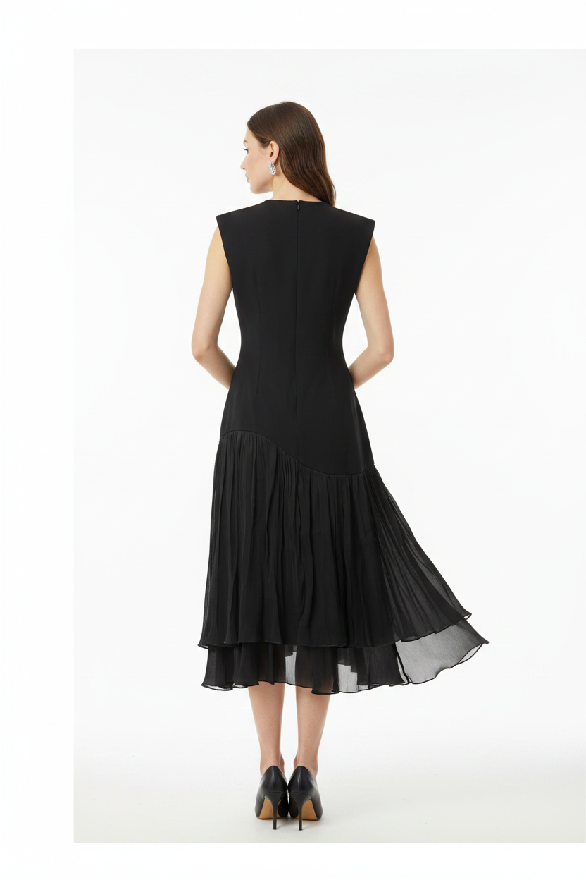 Asymmetric Pleated Dress - Back
