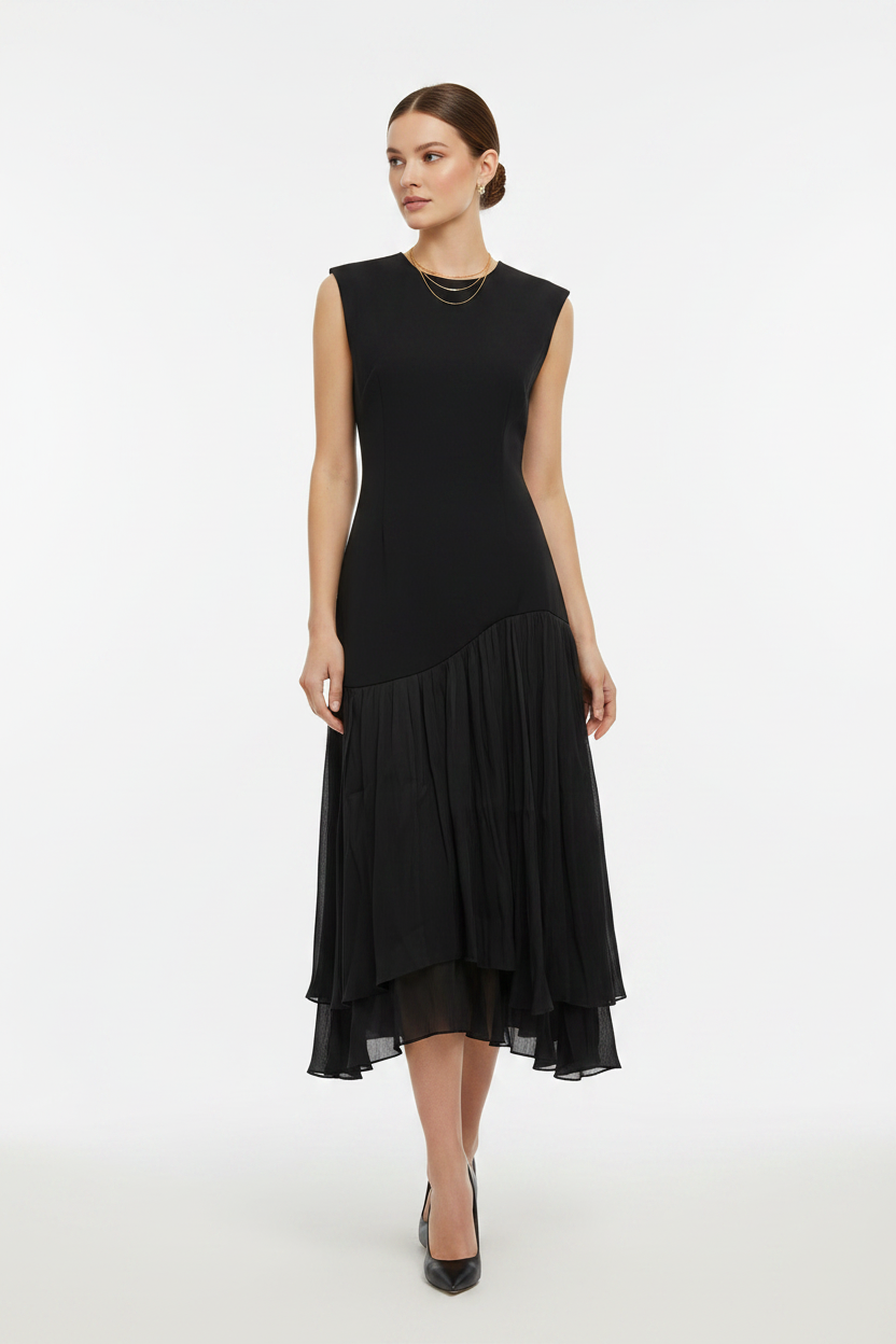 Asymmetric Pleated Dress - Front