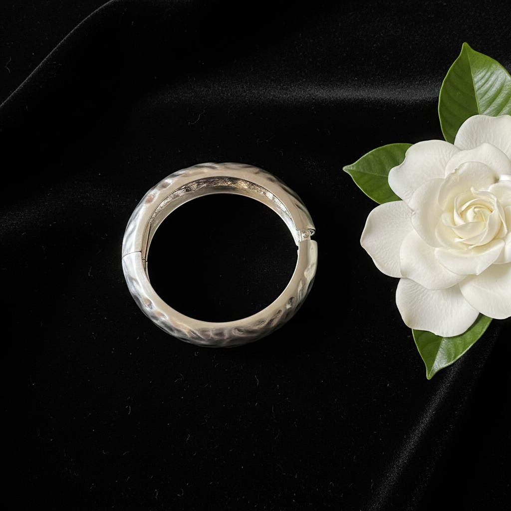 Ava silver cuff flat lay black velvet