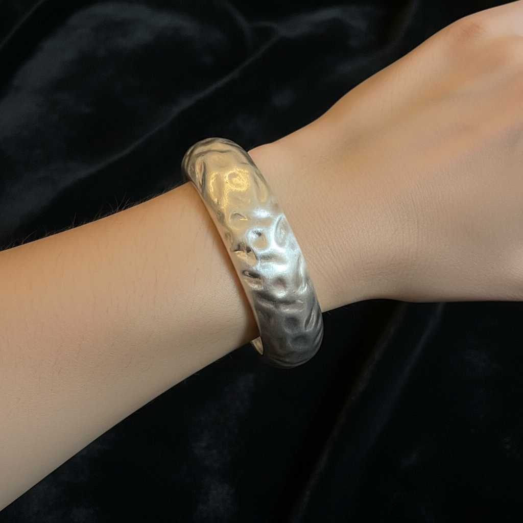 Ava silver molten cuff black velvet