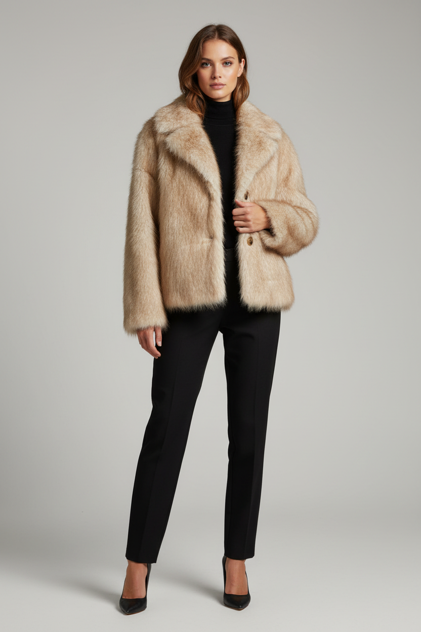 DOUBLE SIDED FAUX  FUR AND SUEDE JACKET