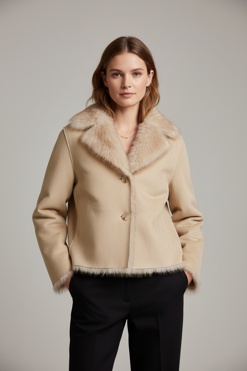 Beige Suede Shearling - Frente