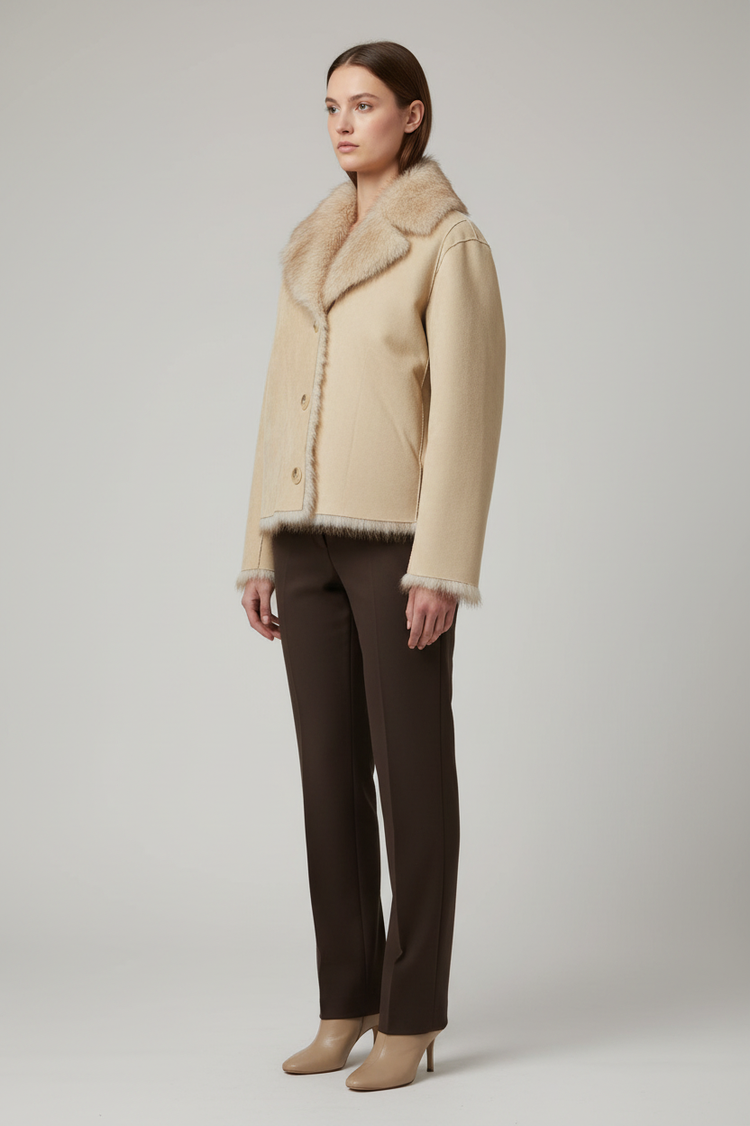 Beige Suede Shearling - Lateral