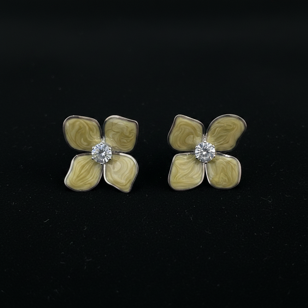 Black background olive marbled flower crystal stud earrings
