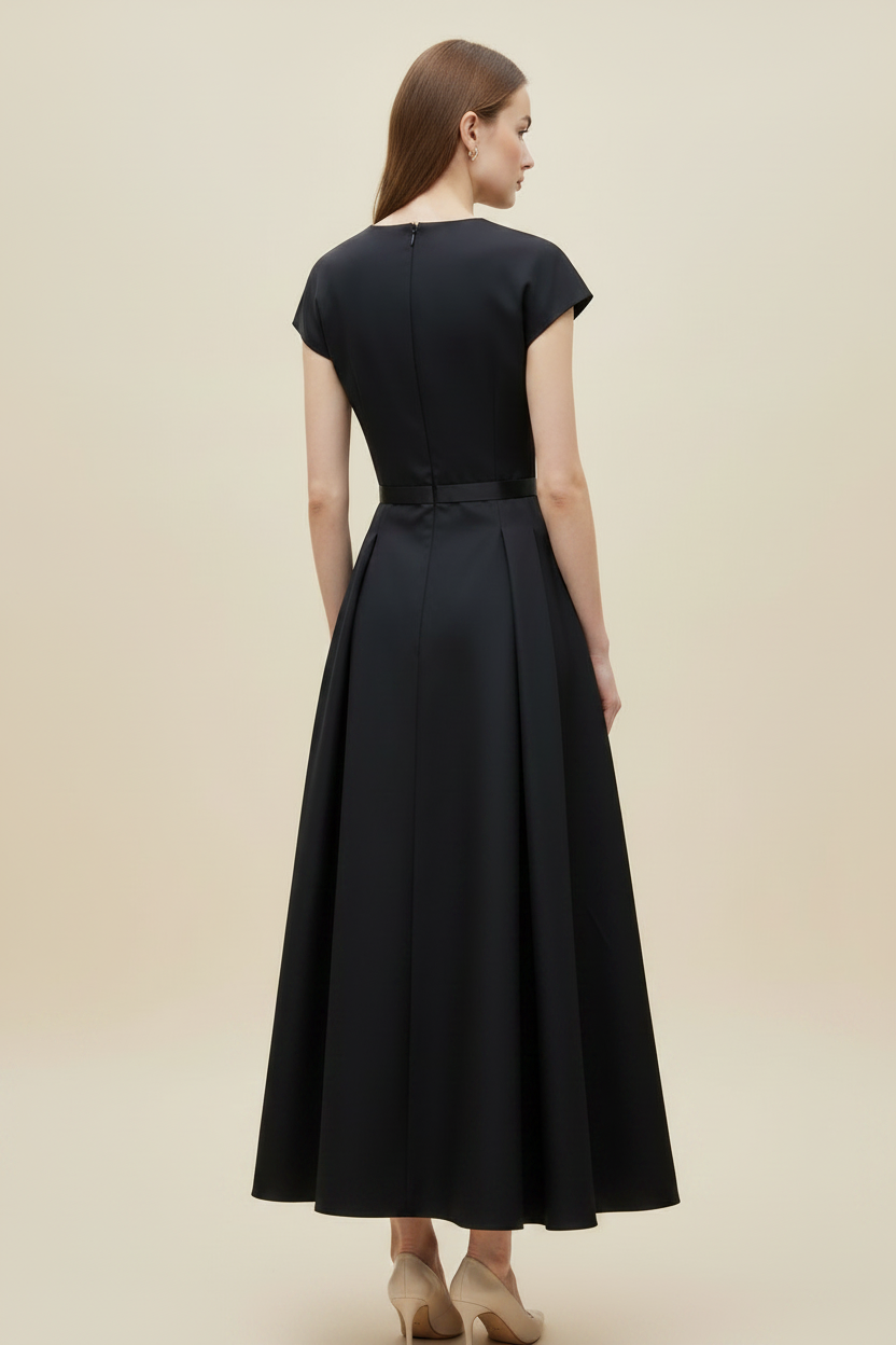 Black Bow Belt Dress - Back