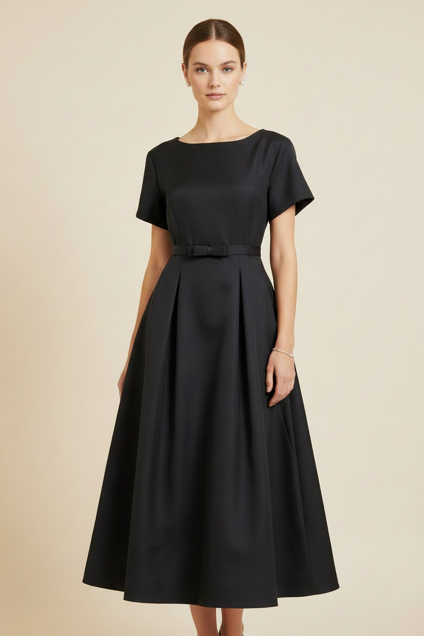 Black Bow Belt Dress - Front