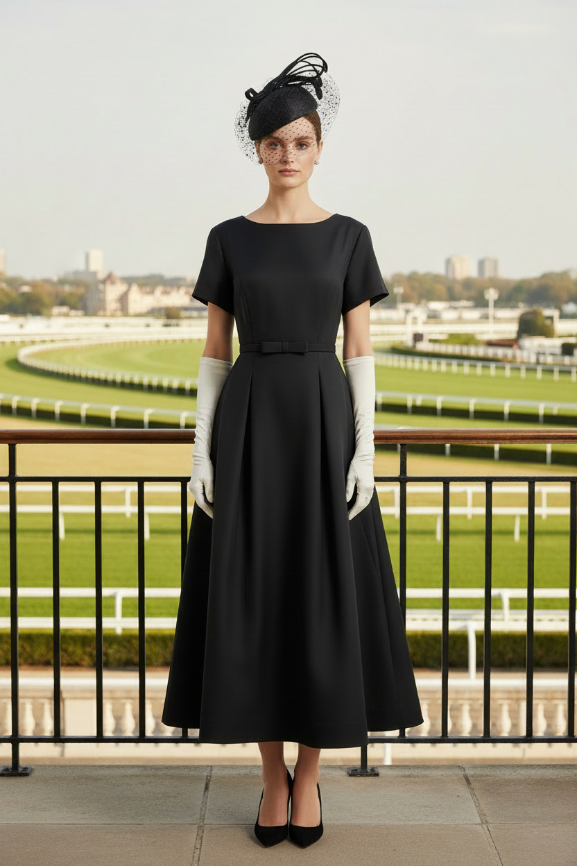 Black Bow Belt Midi Dress - Minimal Bow Belt