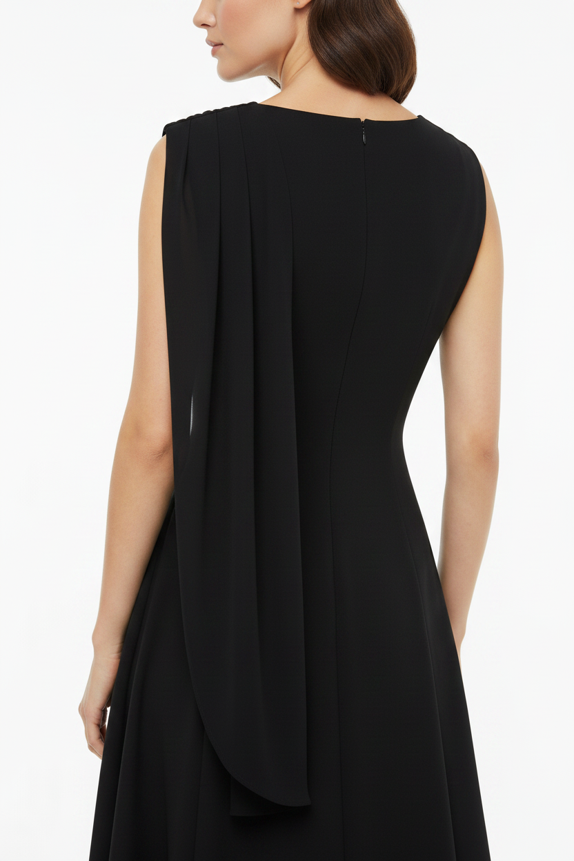 Black Dress - Back Shoulder Chiffon Detail