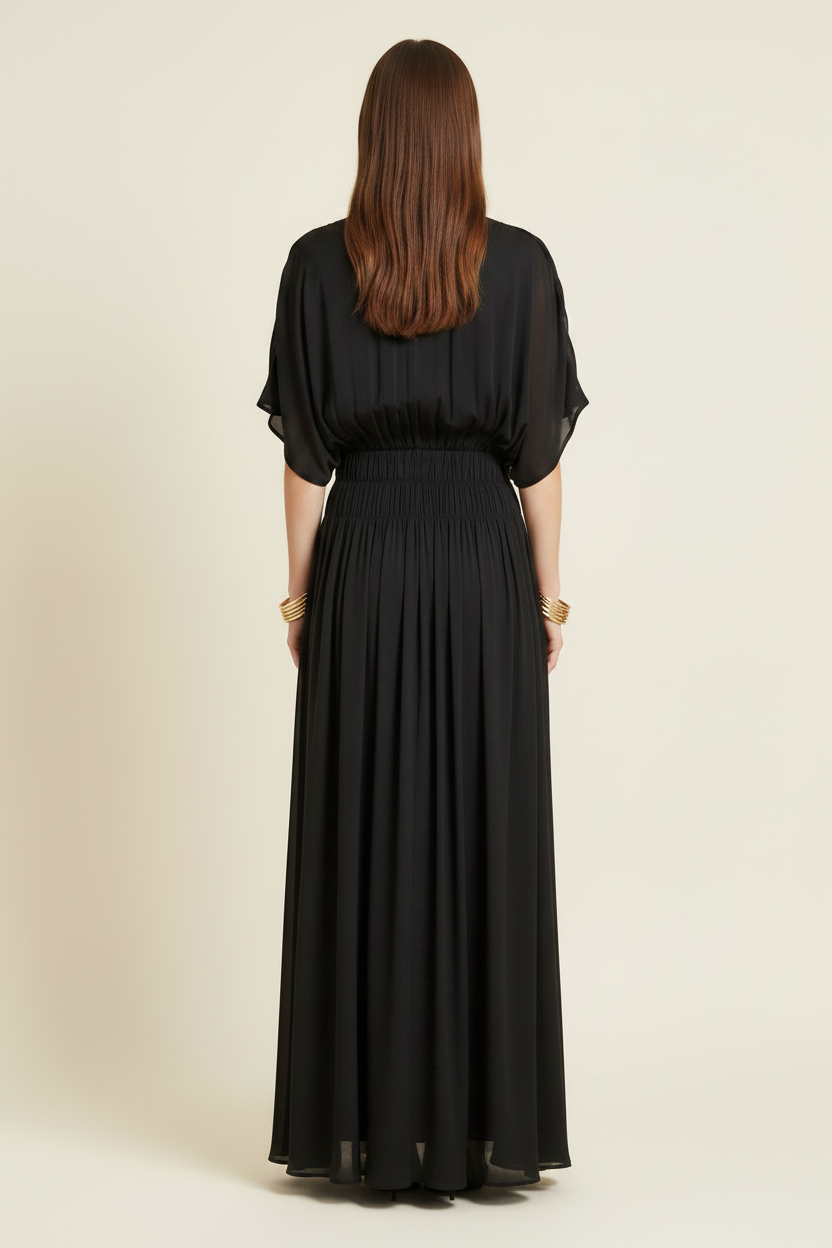 Black Chiffon Dress - Back Gold Cuffs