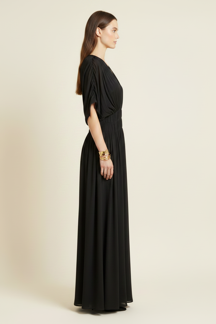 Black Chiffon Dress - Side Gold Cuffs