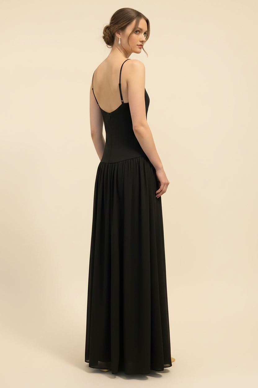 Black Spaghetti Strap Maxi Dress - Back Soft Cream