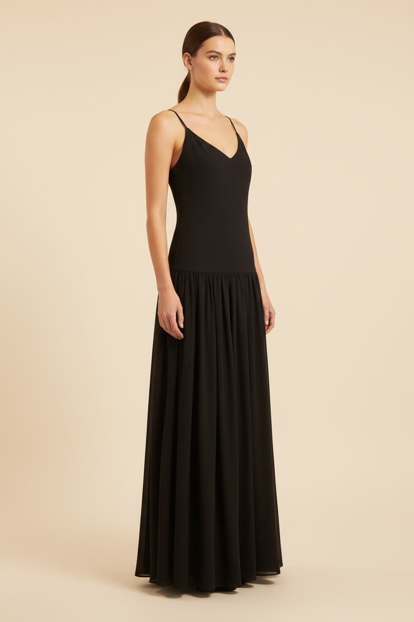 Black Spaghetti Strap Maxi Dress - Side