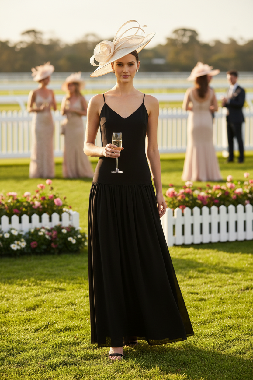 Black Spaghetti Strap Maxi Dress - Spring Racing