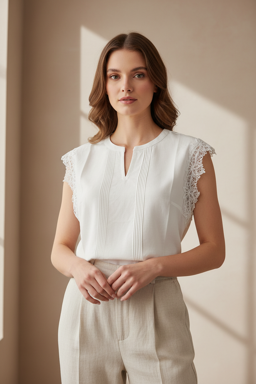 Blusa Branca Renda - Frente com Modelo