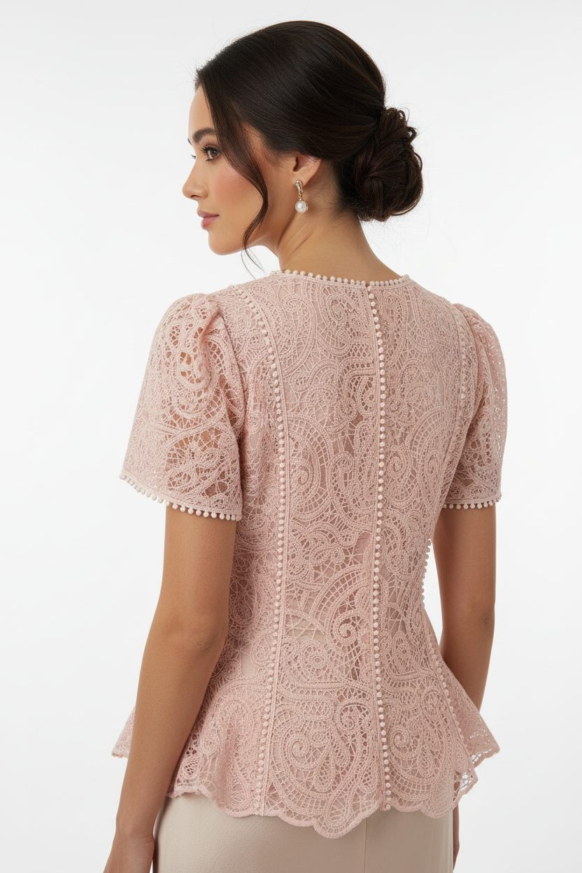 Blush Pink Lace Peplum Top – Back