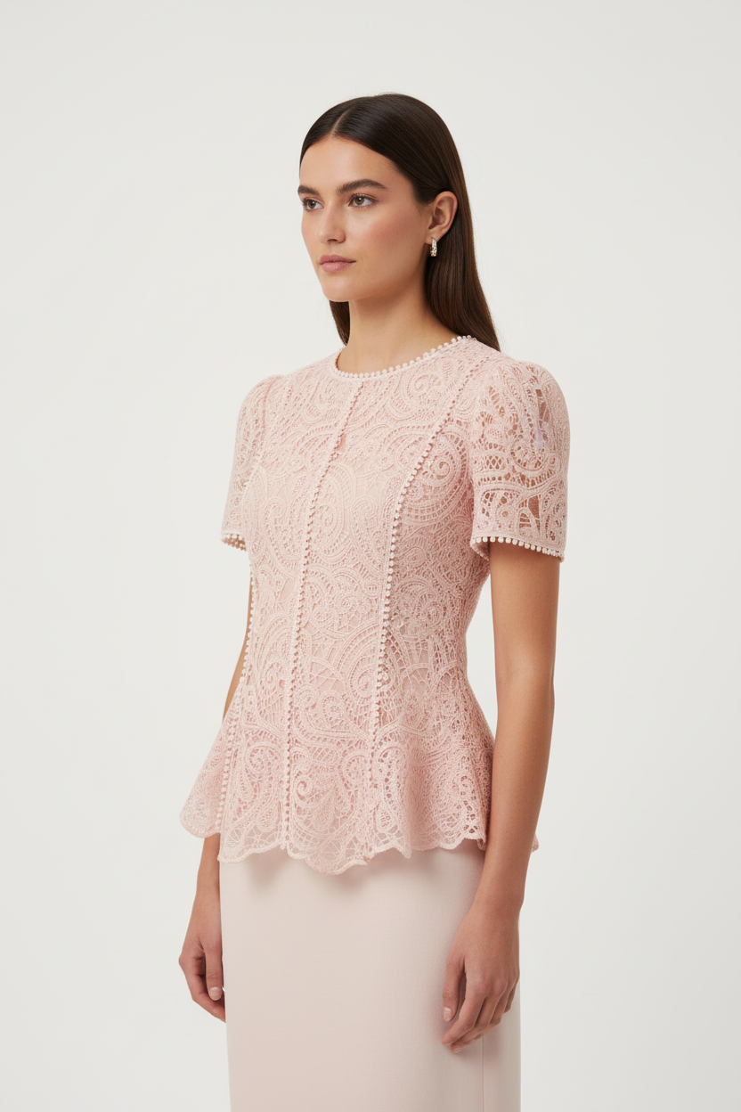 Blush Pink Lace Peplum Top – Three Quarter