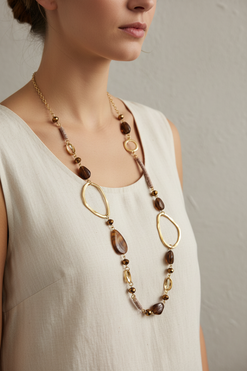 Brown stone necklace model