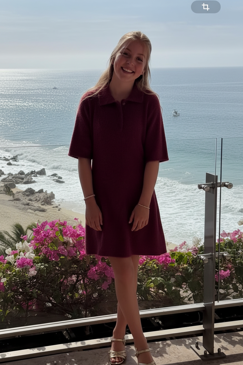 Burgundy Dress - Ocean Background