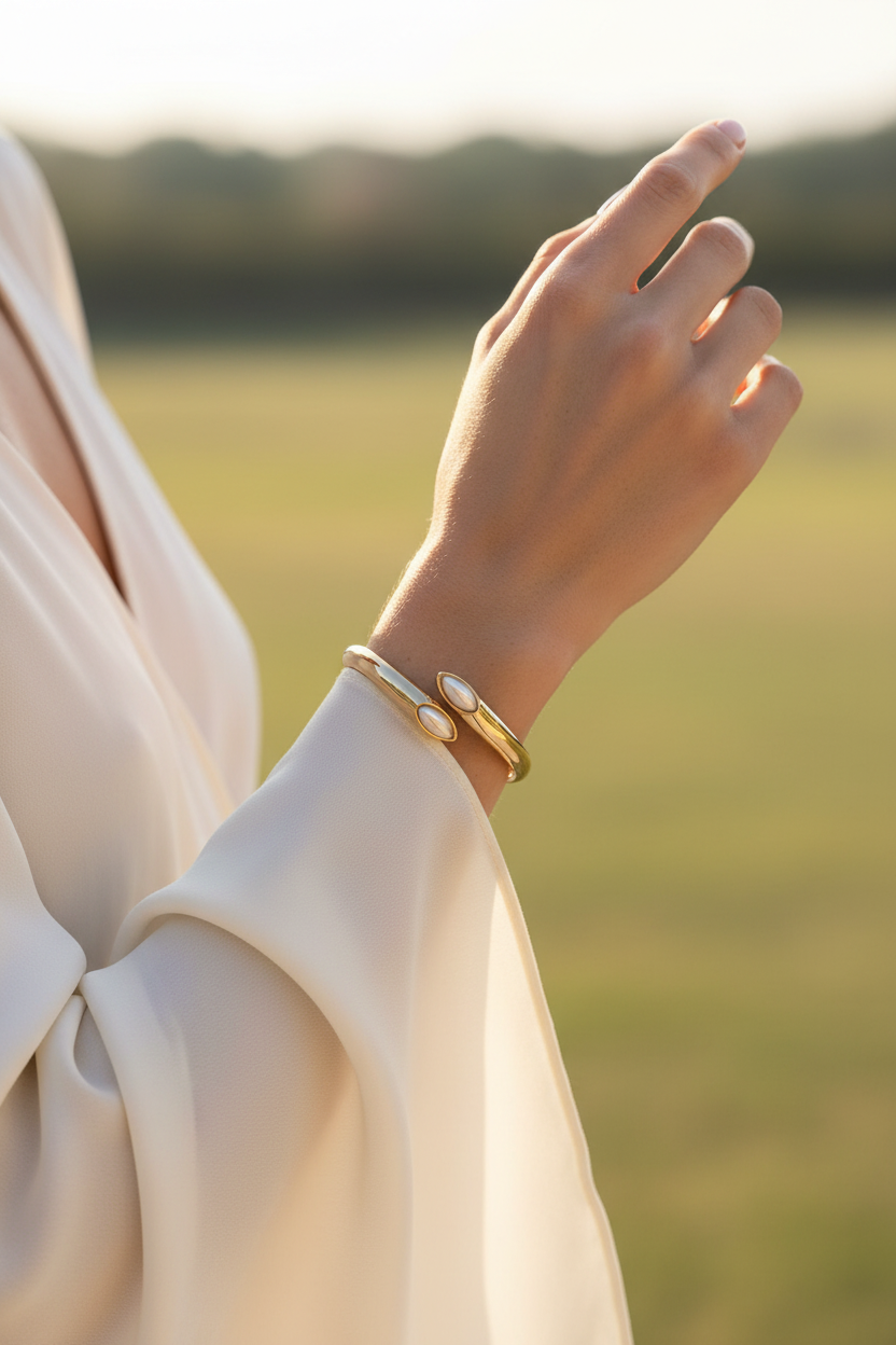 Bypass pearl gold bangle outdoor