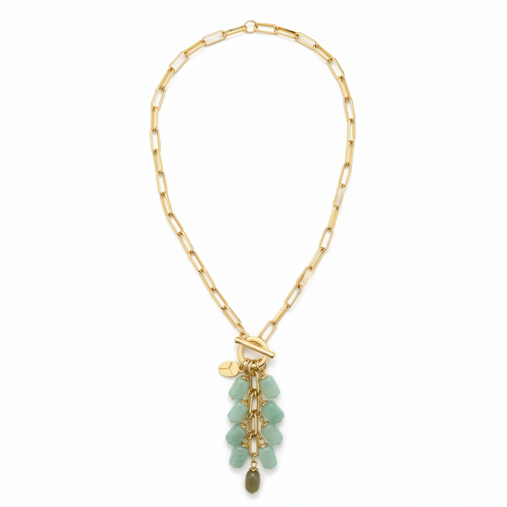 Cascade Green Stone Necklace – White