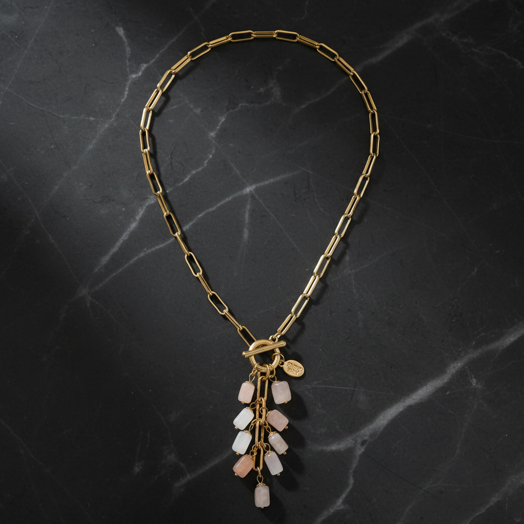 Cascade Stone Charm Necklace – Dark Background No Top Clasp
