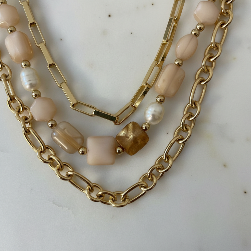 Close-up detalhes do colar dourado