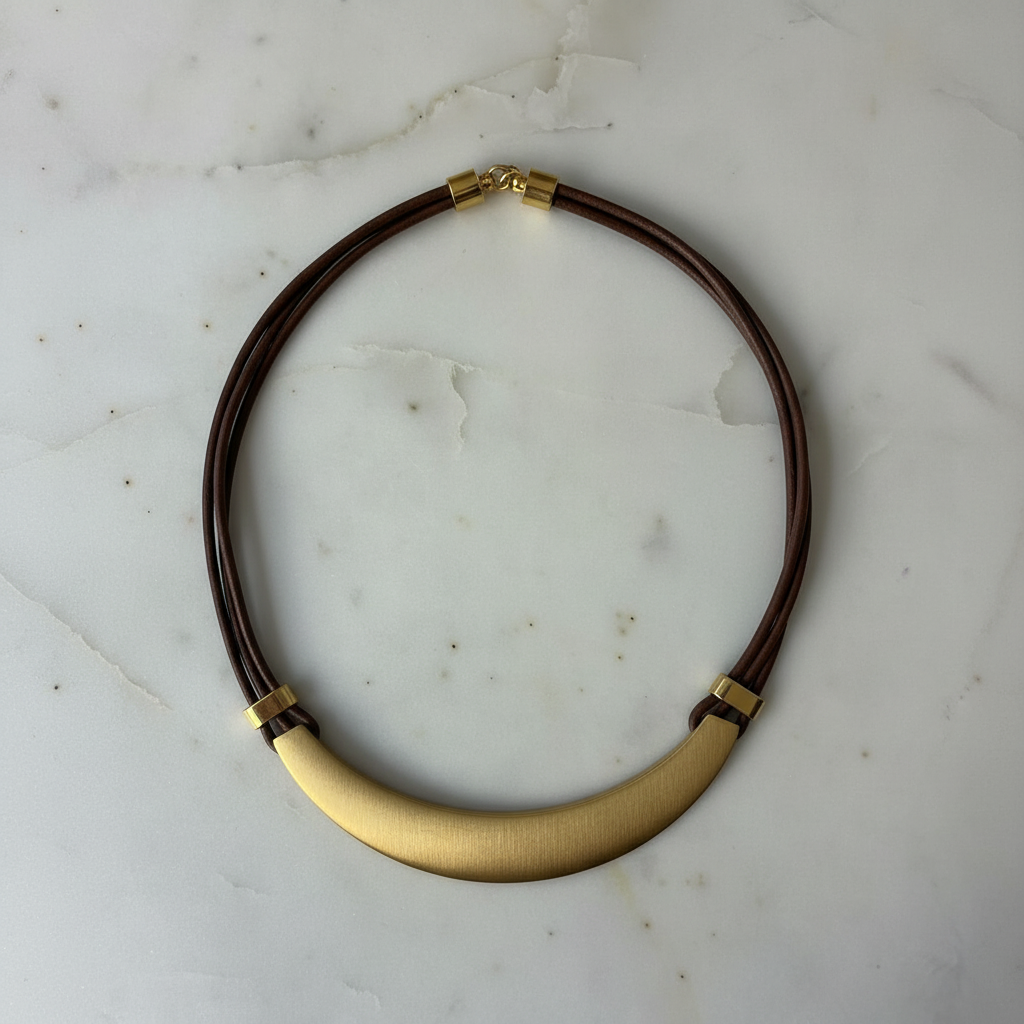 Colar marrom e dourado em mármore