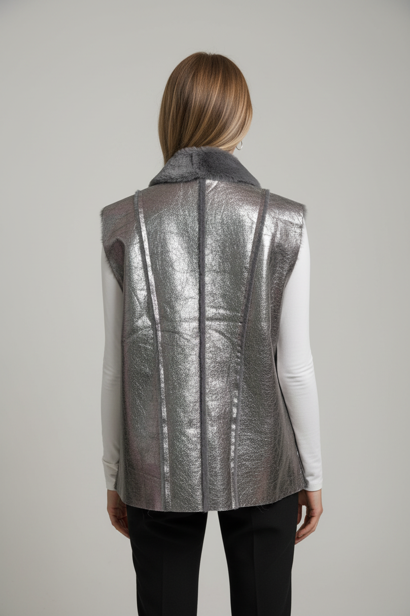 Colete Curto PU Silver - Costas