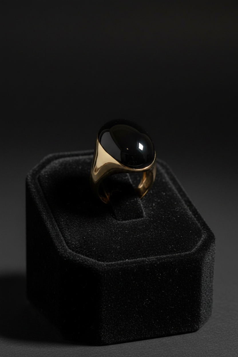 Corrected display shot black onyx gold ring
