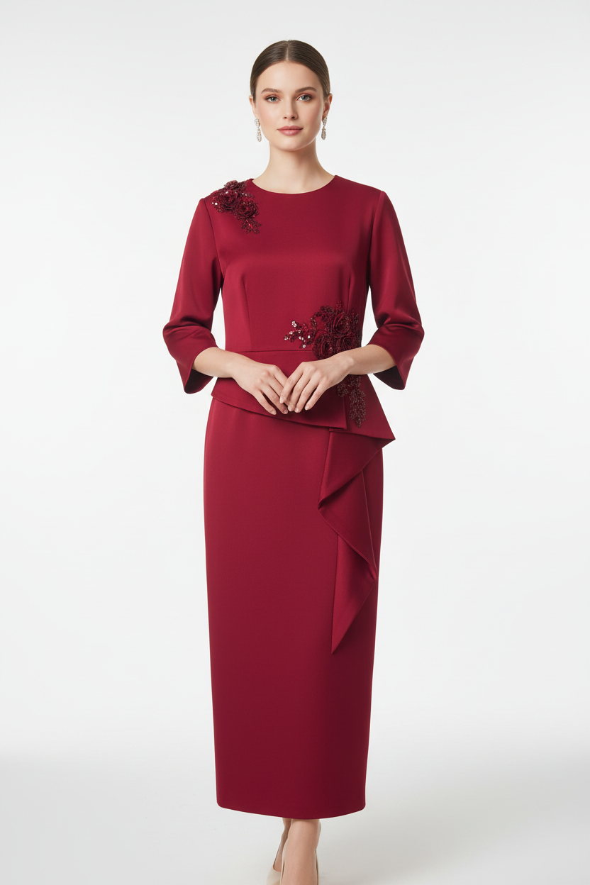 Crimson Embroidered Dress - Full Body Front