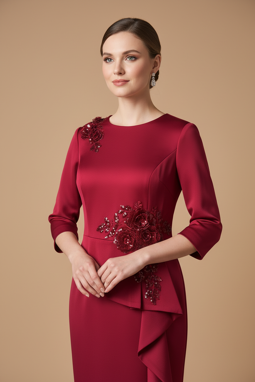 Crimson Embroidered Dress - Model Shot
