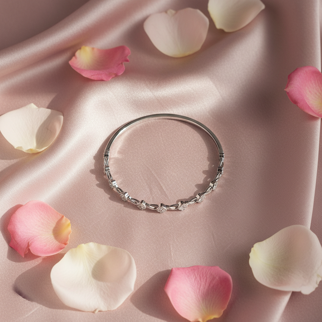 Crystal flower bracelet flat lay
