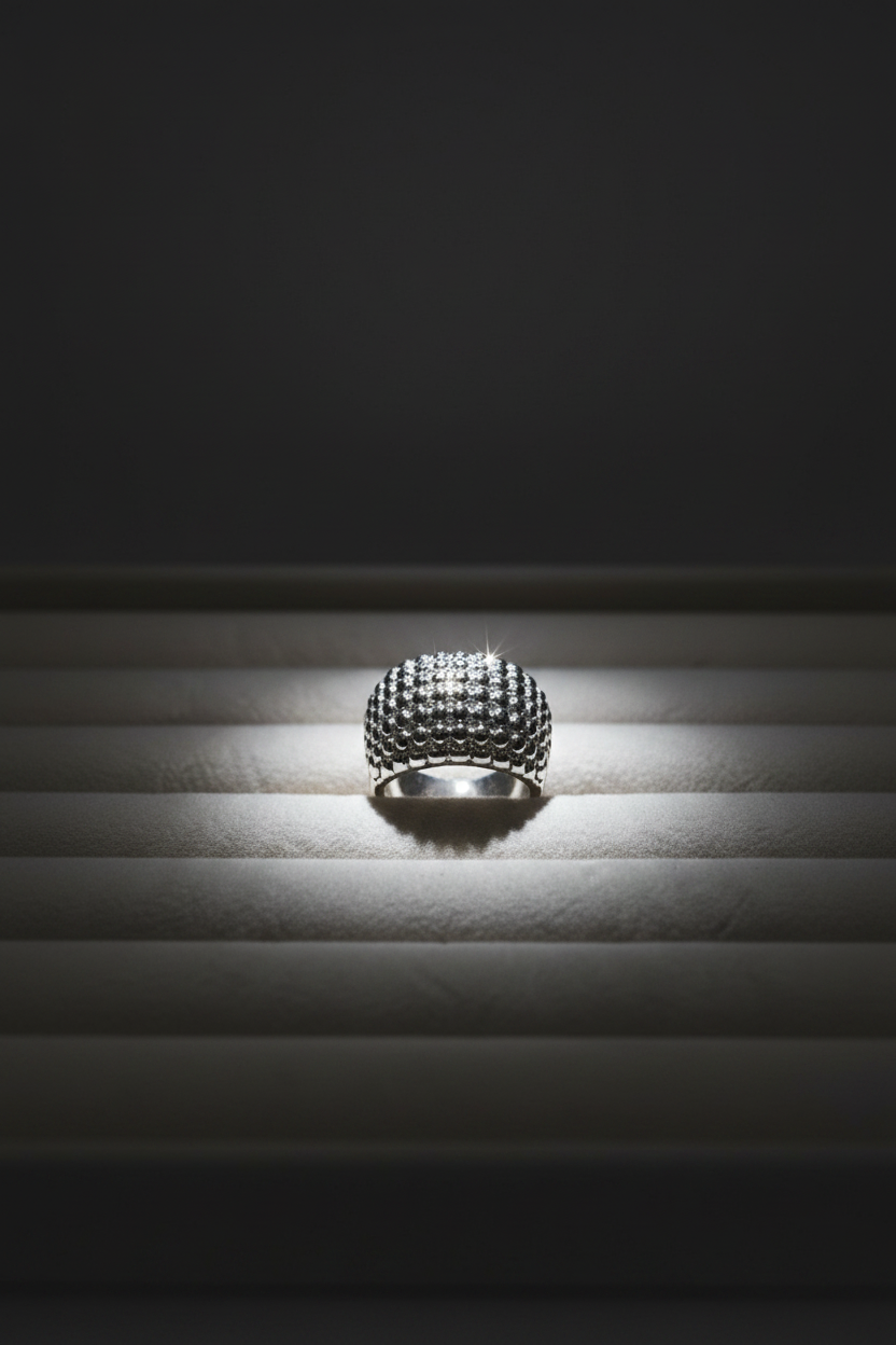 Display pavé ring dark background