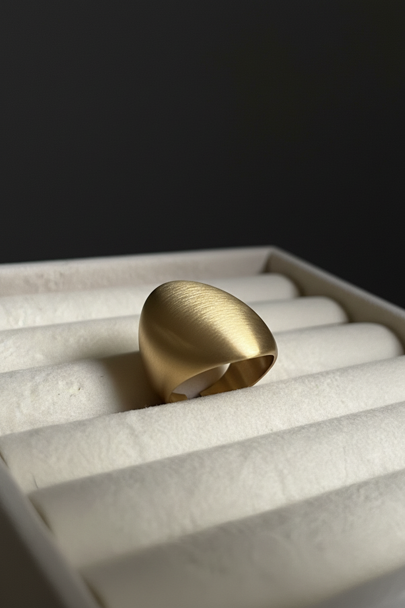 Display shot brushed gold oval dome ring